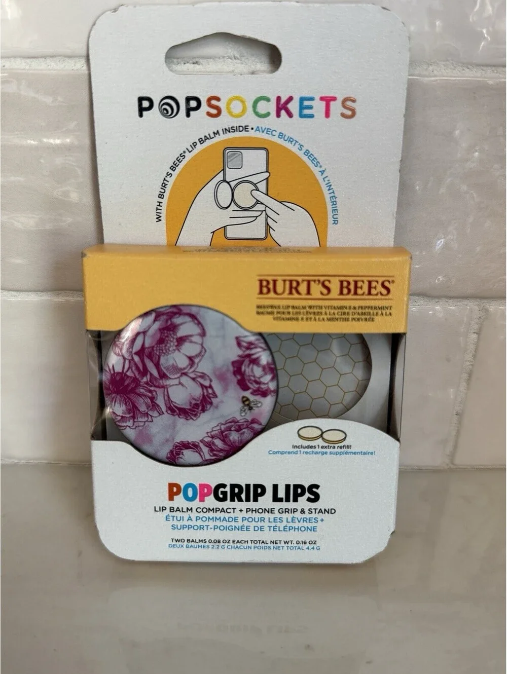 PopSockets Lip Balm Phone Grip PopLips Burt's Bees w/ Refill Pink Peony